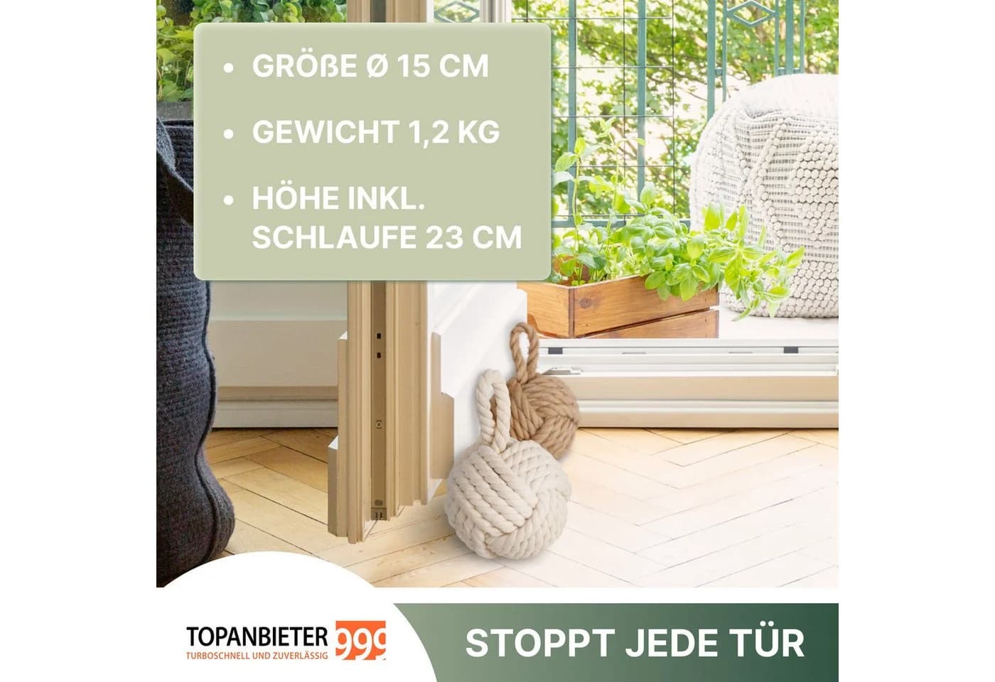 Topanbieter999 Türstopper 2er Set Jute Natur/Cremeweiß - Bild 4