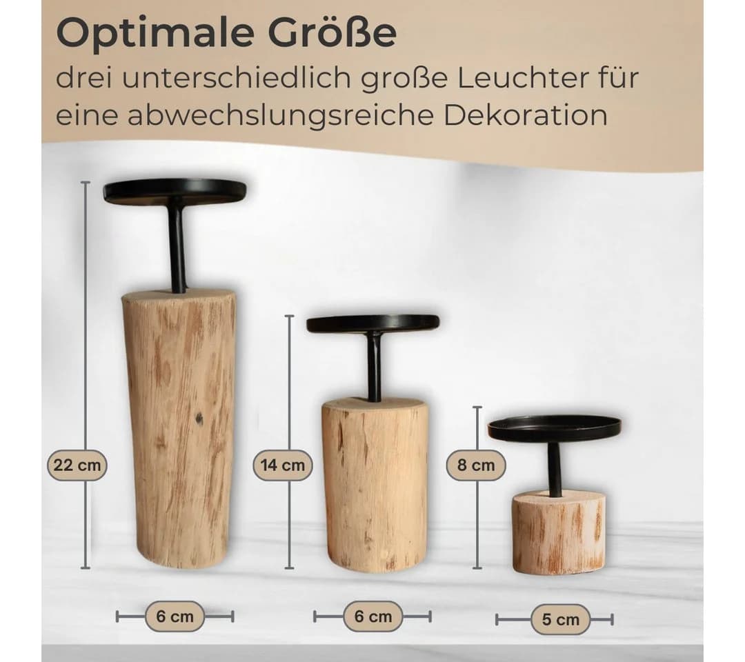 Topanbieter999 Kerzenständer 3er Set Schwarz/Braun Holz Metall