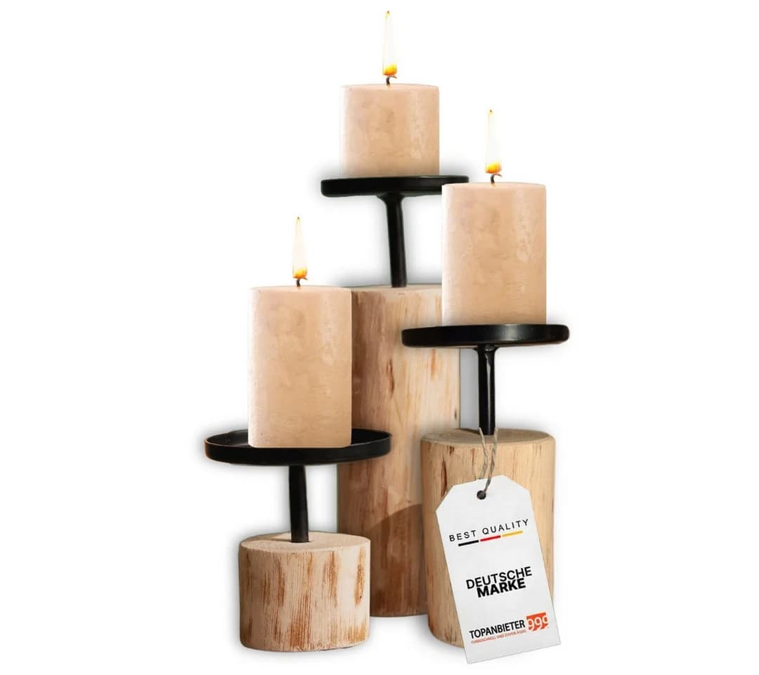 Topanbieter999 Kerzenständer 3er Set Schwarz/Braun Holz Metall - Bild 2