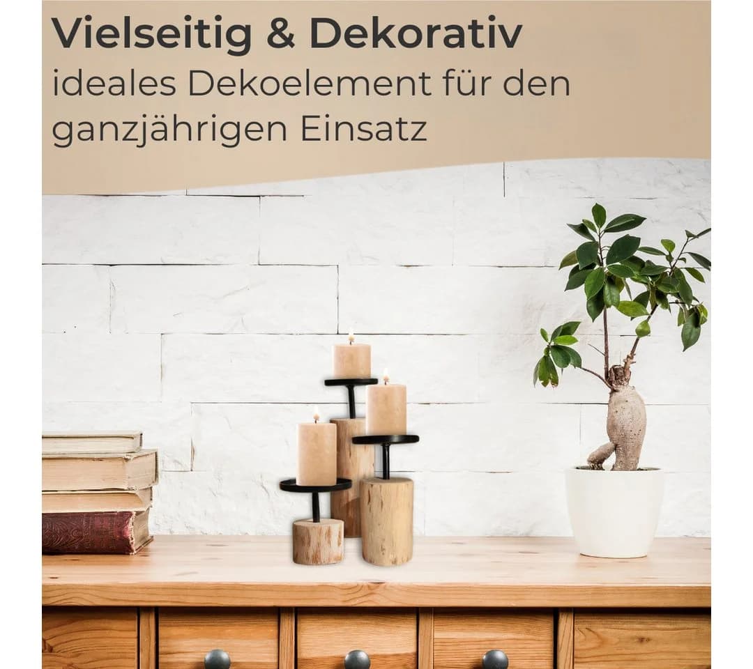 Topanbieter999 Kerzenständer 3er Set Schwarz/Braun Holz Metall - Bild 5