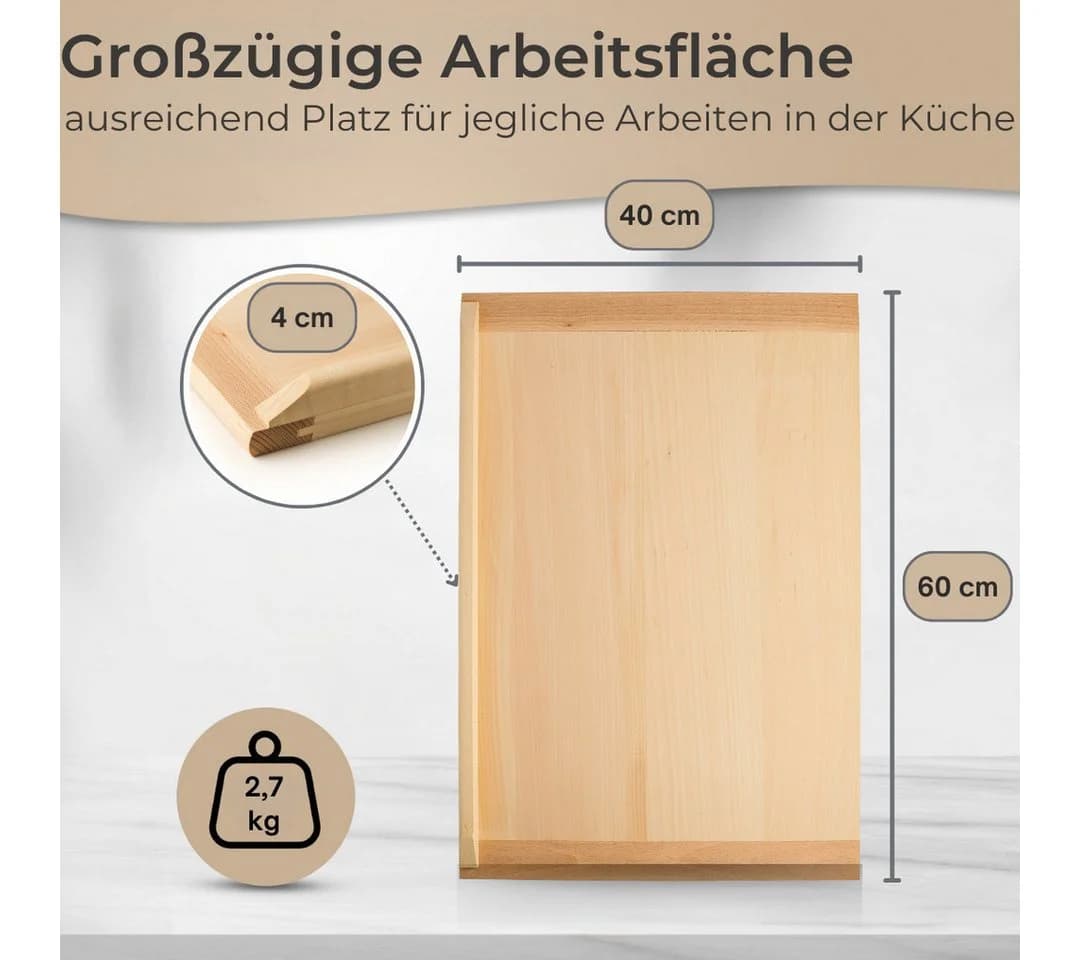 Topanbieter999 Backbrett Lindenholz 60x40 cm mit Leisten