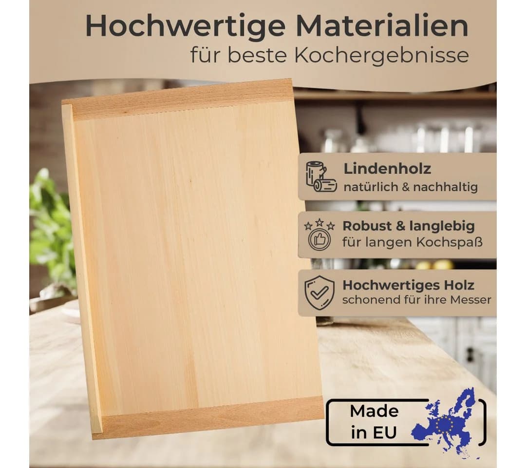 Topanbieter999 Backbrett Lindenholz 60x40 cm mit Leisten - Bild 4