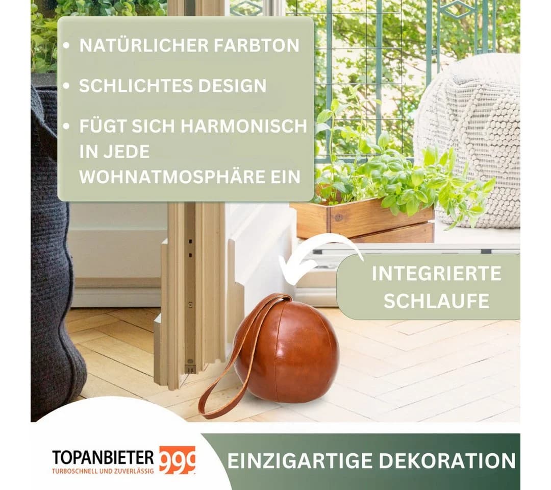 Topanbieter999 Türstopper PU Lederball Braun mit Schlaufe - Bild 4