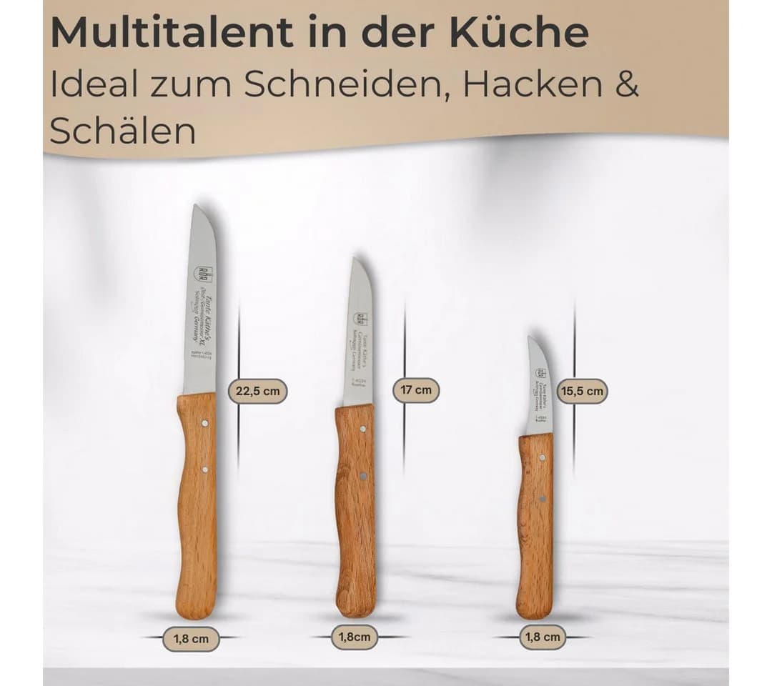 Topanbieter999 3-tlg. Küchenmesser-Set Buchenholzgriff Edelstahl