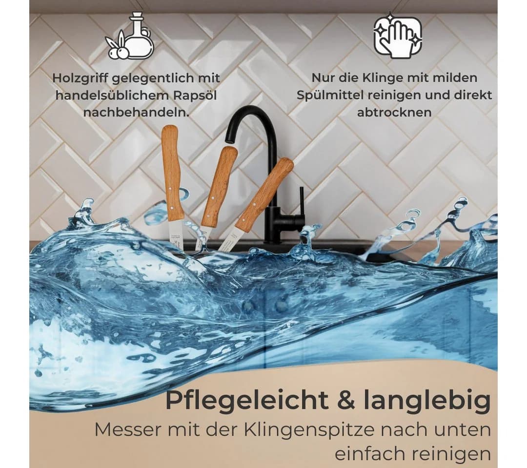 Topanbieter999 3-tlg. Küchenmesser-Set Buchenholzgriff Edelstahl - Bild 4