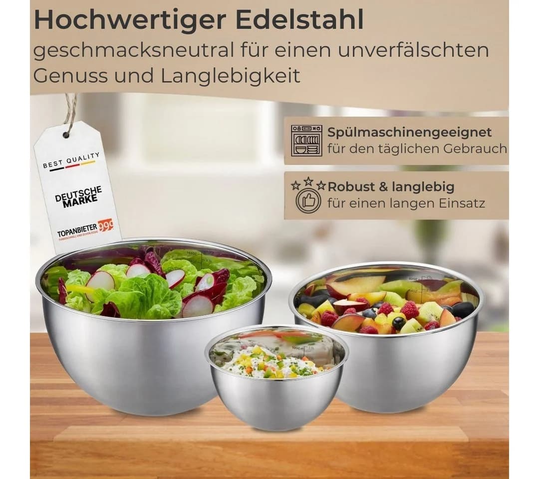 Topanbieter999 Rührschüssel-Set 3-tlg. Edelstahl mit Deckel - Bild 3