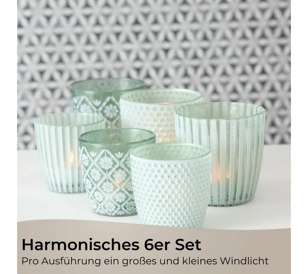 Topanbieter999 Windlicht Set 6tlg. Glas Retro Grün/Weiß - Bild 4