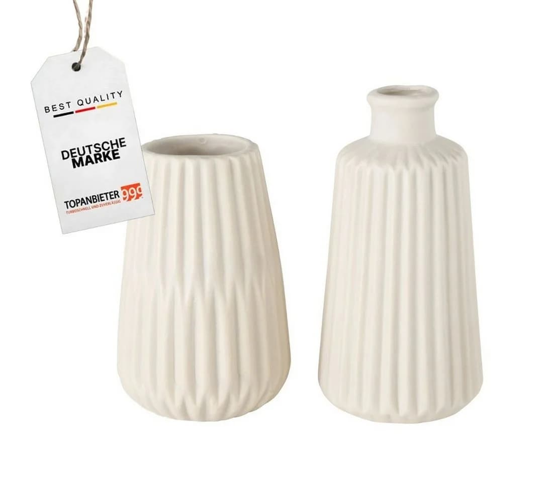 Topanbieter999 Dekovase 2er Set Beige Porzellan Skandinavisch - Bild 2