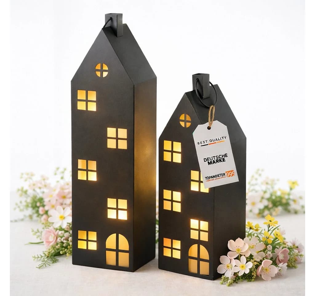 Topanbieter999 Kerzenlaterne Haus Metall Schwarz 2er-Set - Bild 2