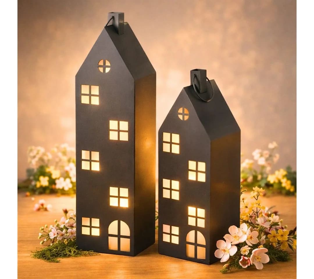 Topanbieter999 Kerzenlaterne Haus Metall Schwarz 2er-Set - Bild 3