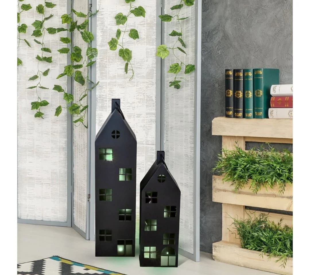 Topanbieter999 Kerzenlaterne Haus Metall Schwarz 2er-Set - Bild 4