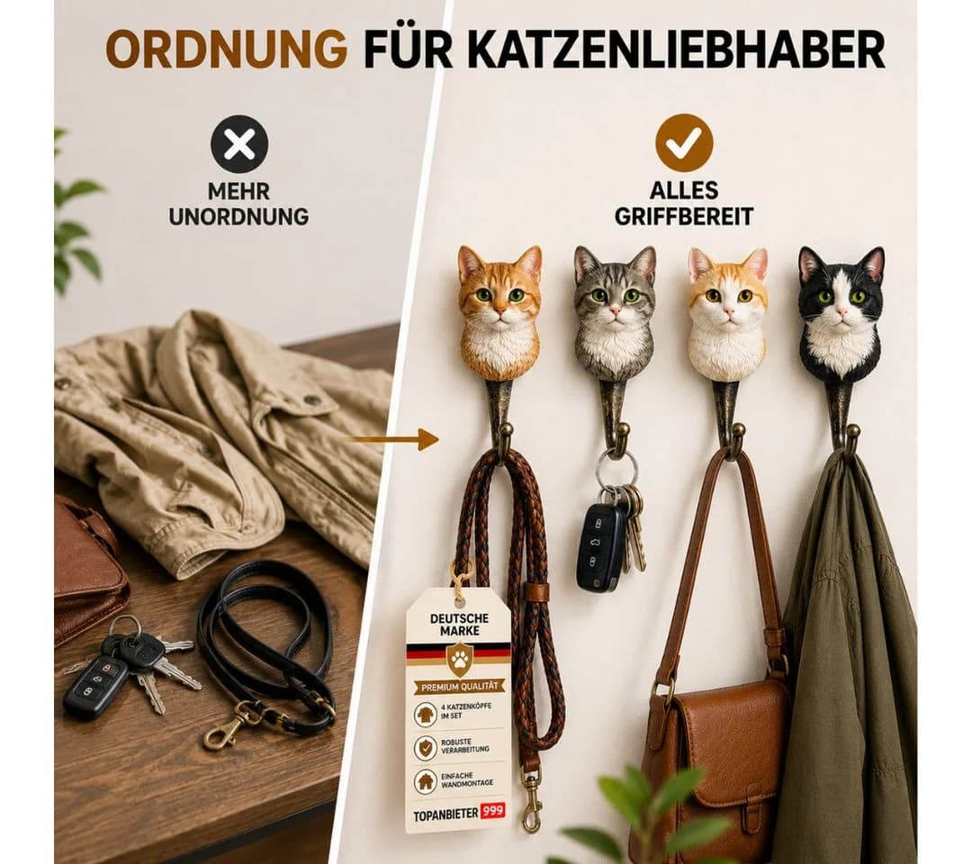 Topanbieter999 Garderobenhaken 4tlg. Katzenkopf Polyresin Zinklegierung - Bild 3