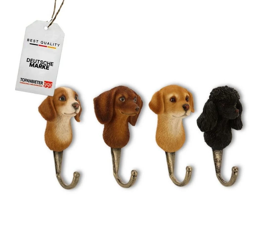 Topanbieter999 Garderobenhaken Hundekopf 4er Set Polyresin Zinklegierung - Bild 2
