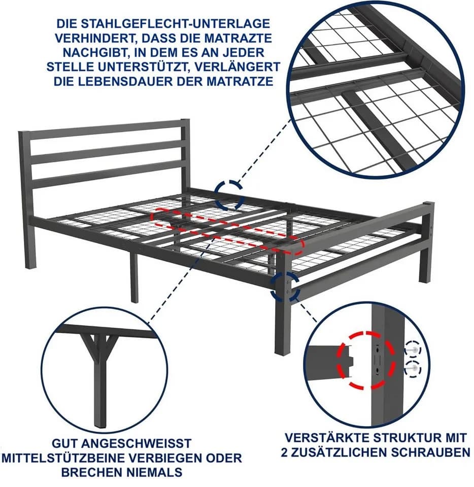 Topanbieter999 Metallbett Schwarz Stabiler Stahl Bettrahmen - Bild 5