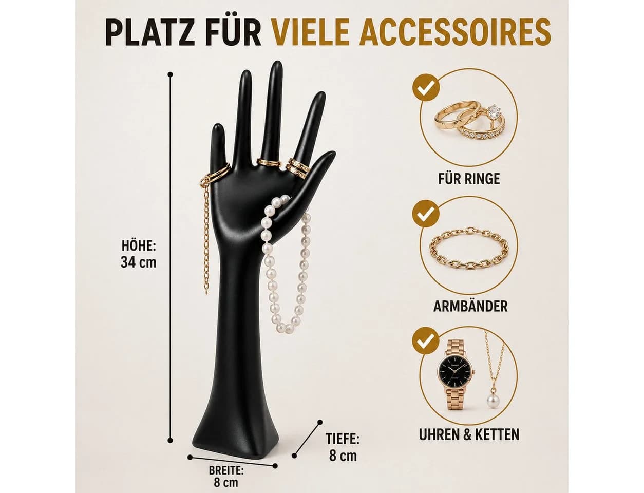 Topanbieter999 Schmuckständer Schwarz Kunstharz Handform - Bild 3