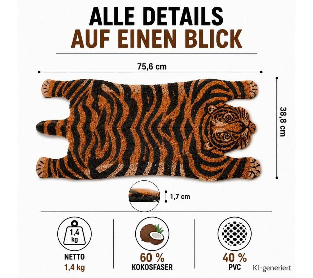 Topanbieter999 Fußmatte Tiger Design rutschfest braun - Bild 3