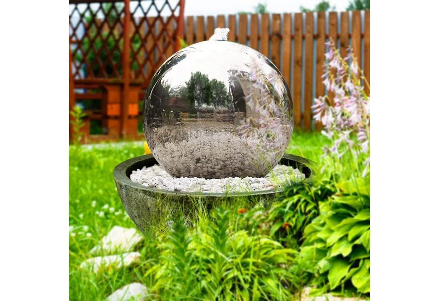 Köhko Kugelbrunnen Edelstahl mit LED-Beleuchtung und Harzbecken - Bild 2