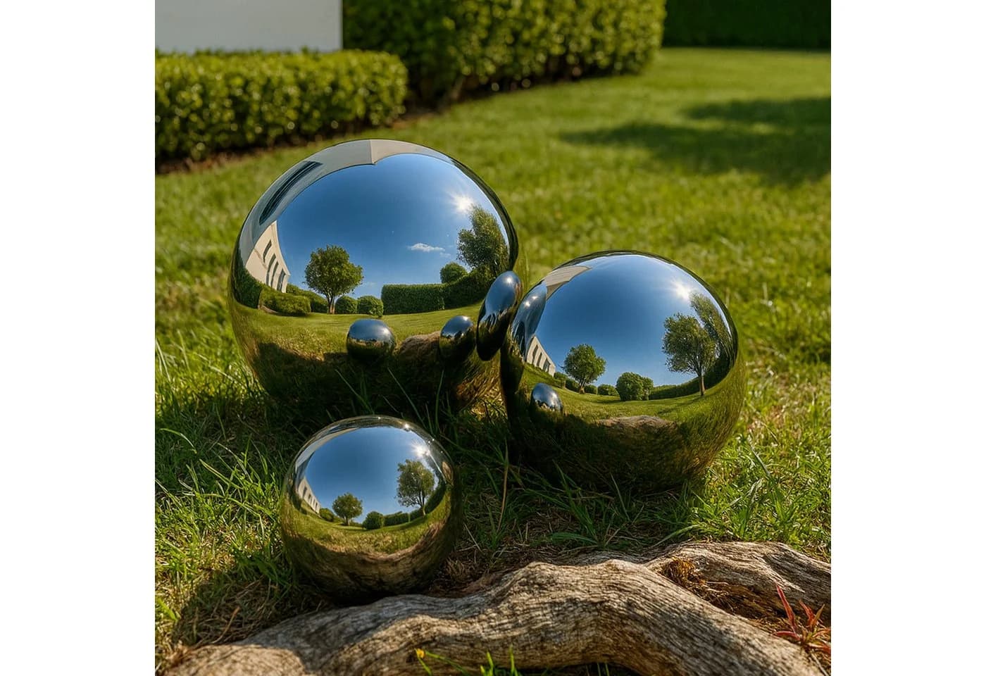 Köhko 3er Set polierte Edelstahl-Gartenkugeln Silber - Bild 3