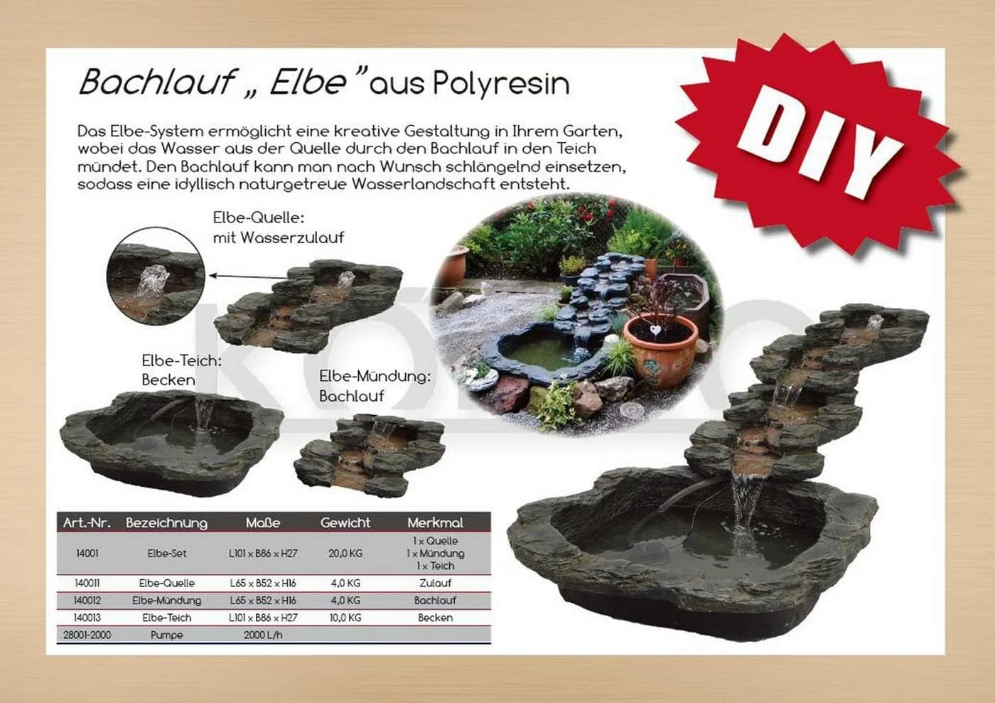 Köhko Bachlauf Elbe Polyresin Wasserspiel mit Pumpe - Bild 4