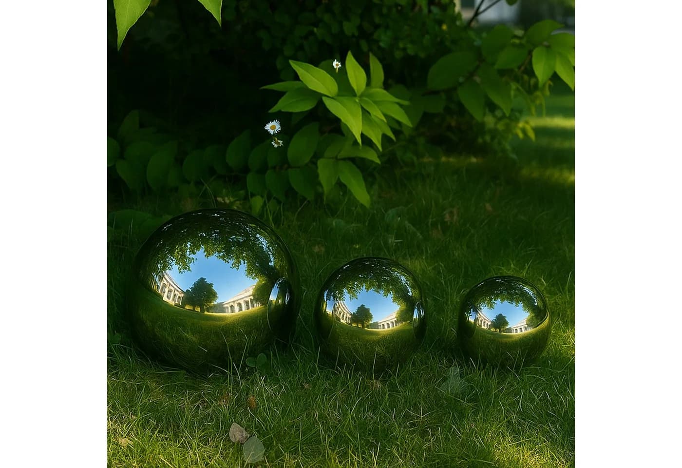 Köhko 3er Set Polierte Edelstahl-Gartenkugeln Silber Hochglanz - Bild 3