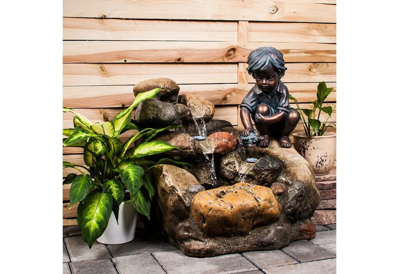 Köhko Gartenbrunnen Wasserspiel "Kinderspiel" Bronze Polyresin - Bild 4