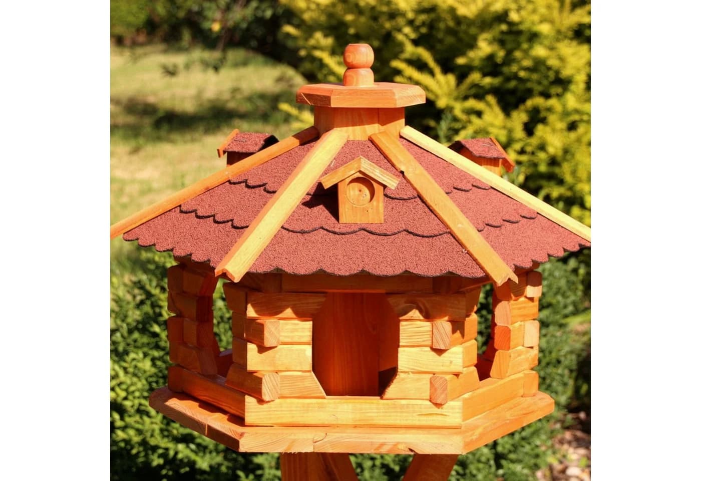 Holzdekoladen Vogelhaus XL aus Holz mit Futterautomat und Bitumendach