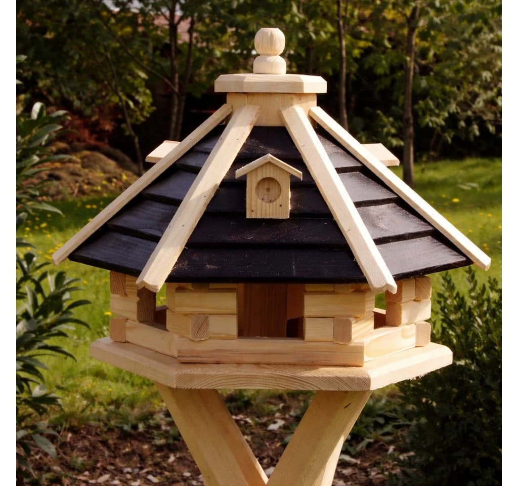 Holzdekoladen Vogelhaus aus Holz mit Solarlicht weiß – sechseckig