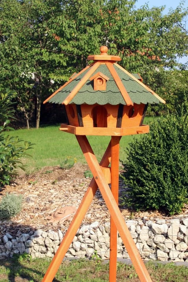 Holzdekoladen Vogelhaus XL 6-eckig Grün mit Ständer