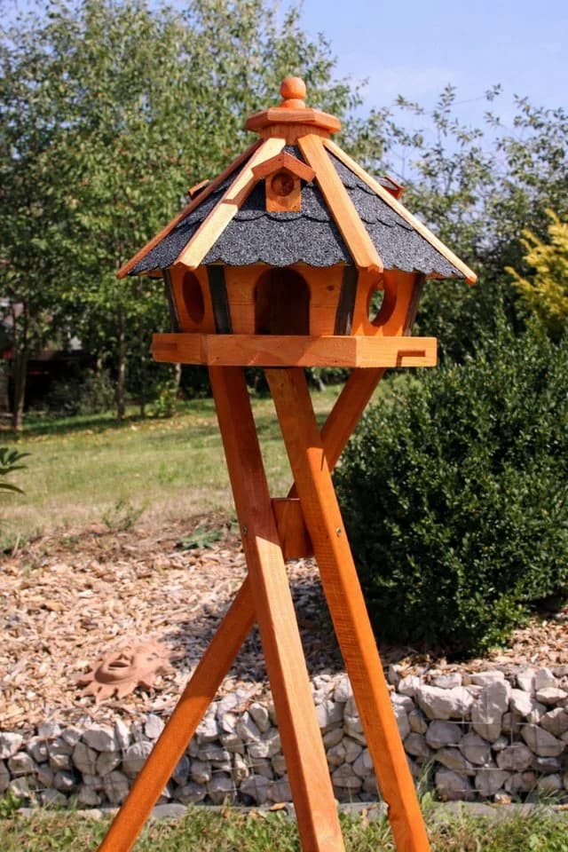Wetterfestes Vogelhaus aus Holz mit Futterautomat & Solar