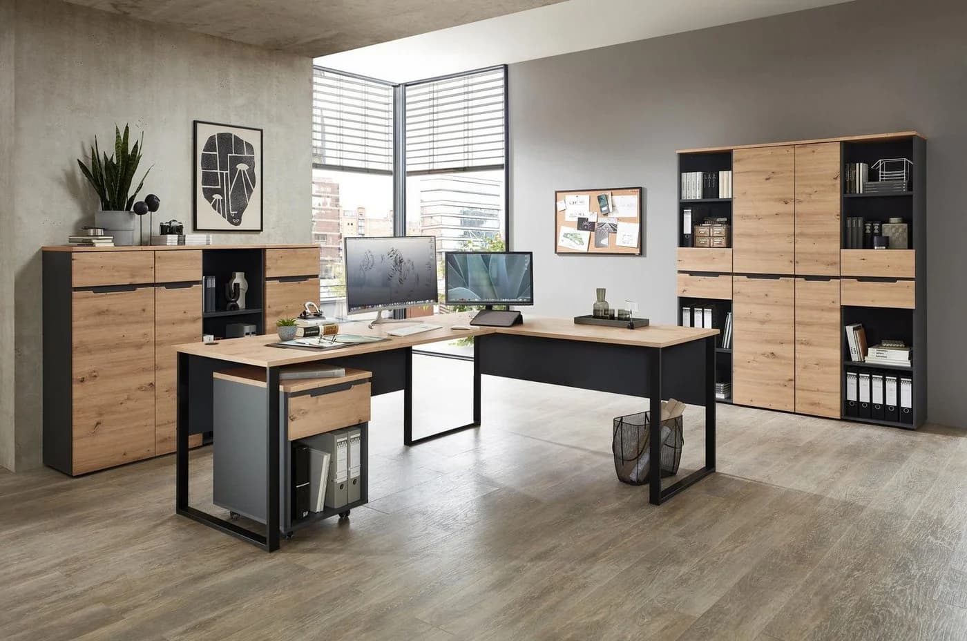 Innostyle Büromöbel-Set MEMPHIS IV 8-teilig Front Artisan Eiche Korpus Graphit - Bild 2