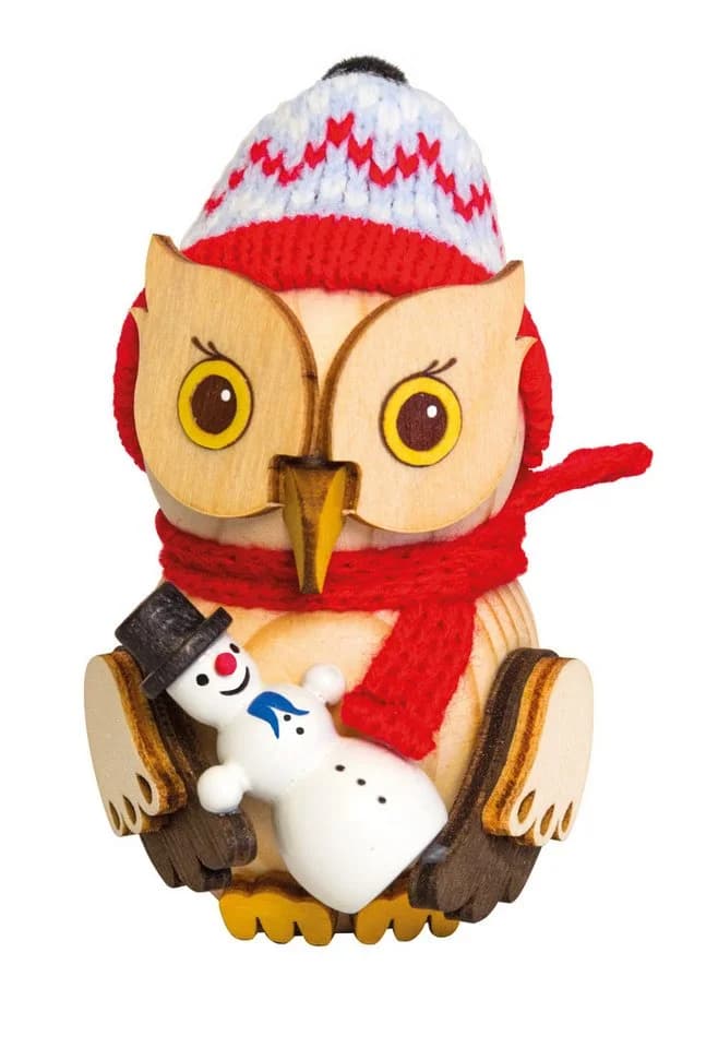 Kuhnert Dekofigur Mini-Eule mit Schneemann aus Holz