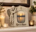 Geschenkestadl Engelfigur Grabschmuck Grau mit Bilderrahmen Bild 1