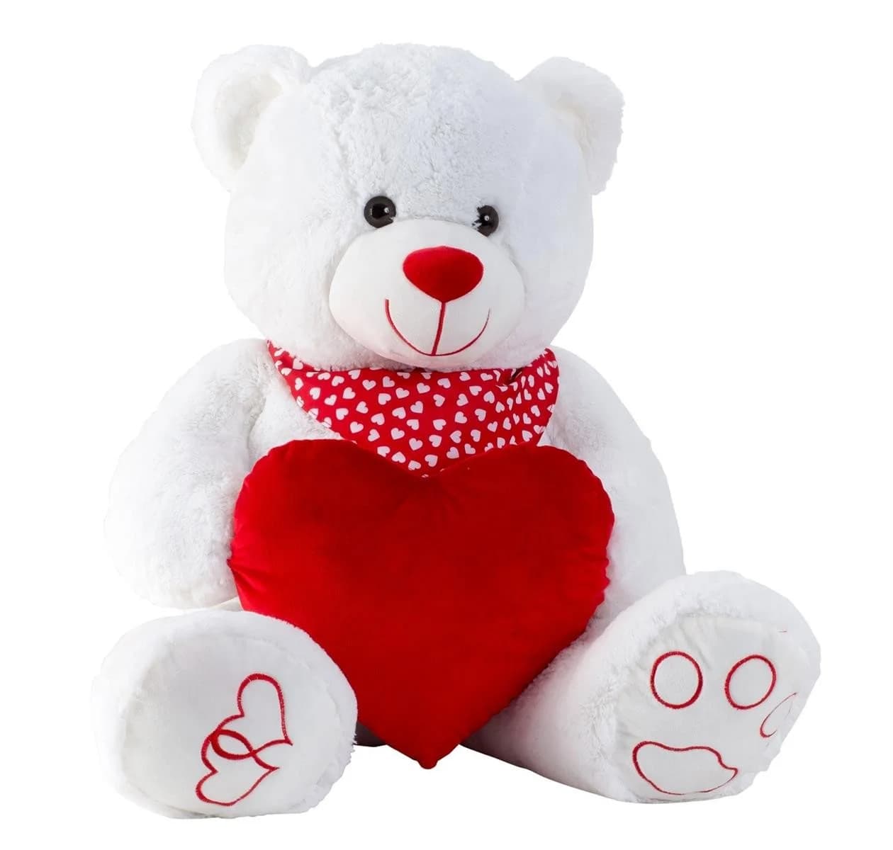 Weißer XXL Teddybär 100 cm mit rotem Herz & Halstuch