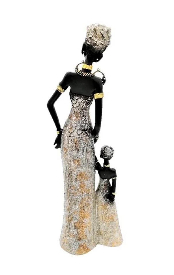 Geschenkestadl Afrikafigur Mutter mit Kind 31 cm Polystein Gold/Bronze/Schwarz - Bild 5