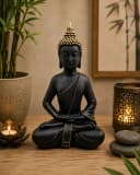Geschenkestadl Buddha Figur 30 cm Schwarz Gold Zen Deko Bild 1