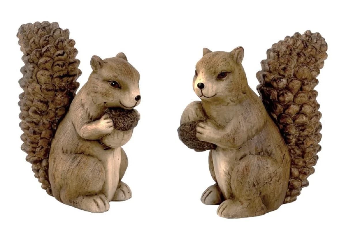 Geschenkestadl Tierfigur 2 Stück Eichhörnchen Figuren mit Nuss Braune Keramik - Bild 2