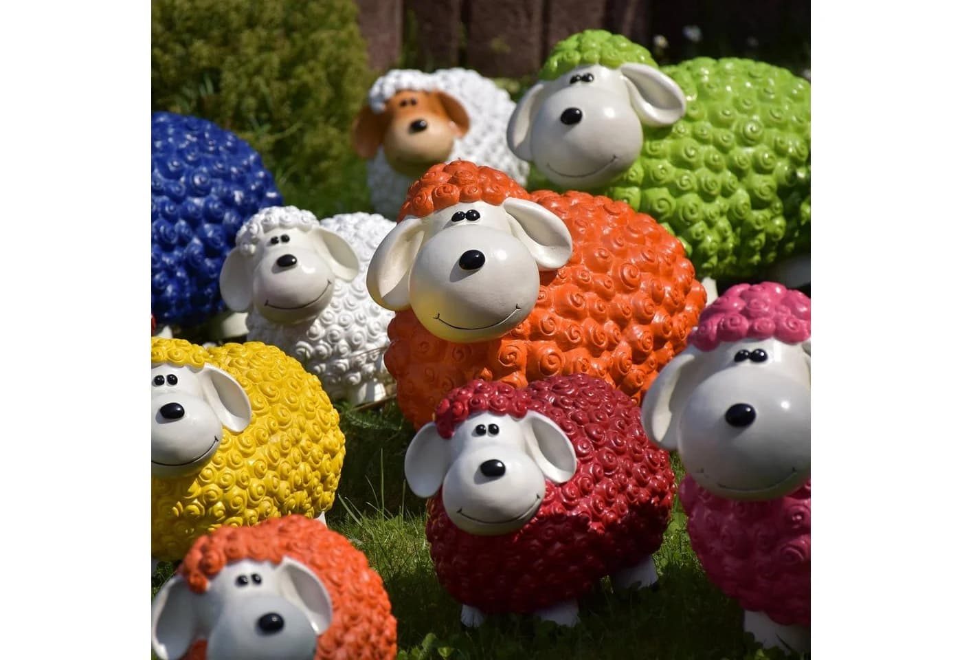 Geschenkestadl Gartenfigur Bunte Schafe Wetterfest Polystone - Bild 4
