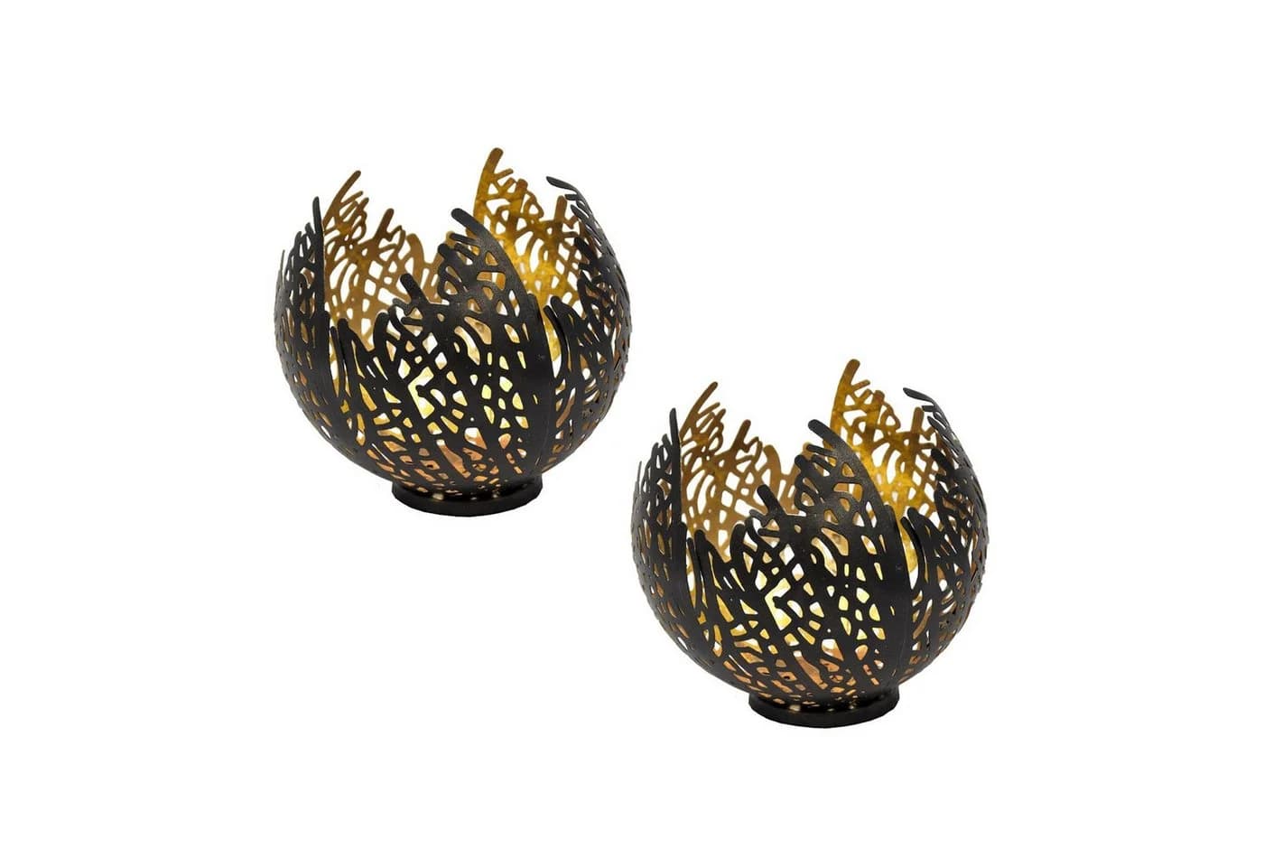 Geschenkestadl Teelichthalter 2er Set Schwarz-Gold Metall - Bild 2