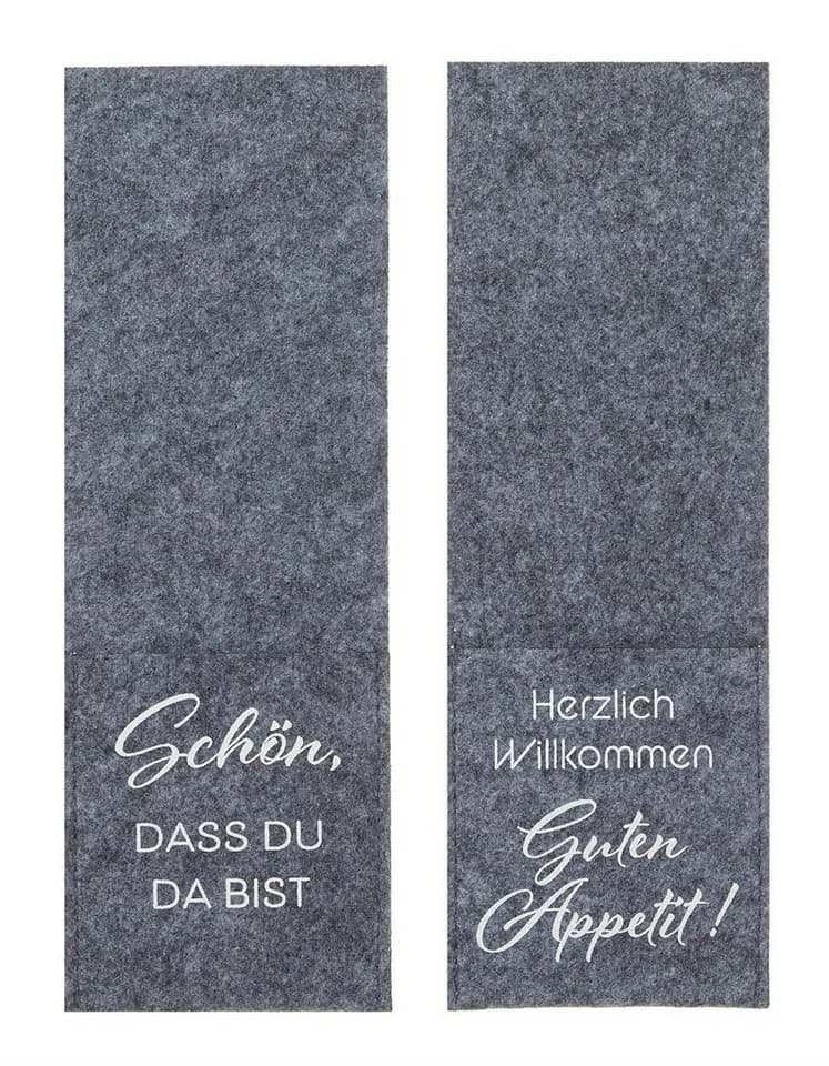 Geschenkestadl Besteckhalter 12 Stück Grau Filz 2 Sprüche - Bild 2
