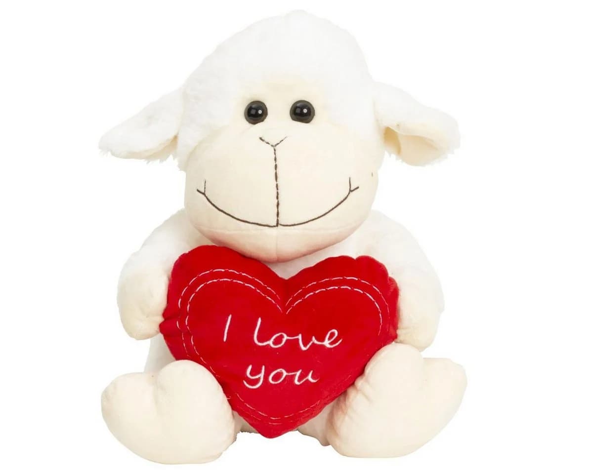 Kuscheltier Schaf Plüschtier 30 cm mit rotem Herz "I love you"