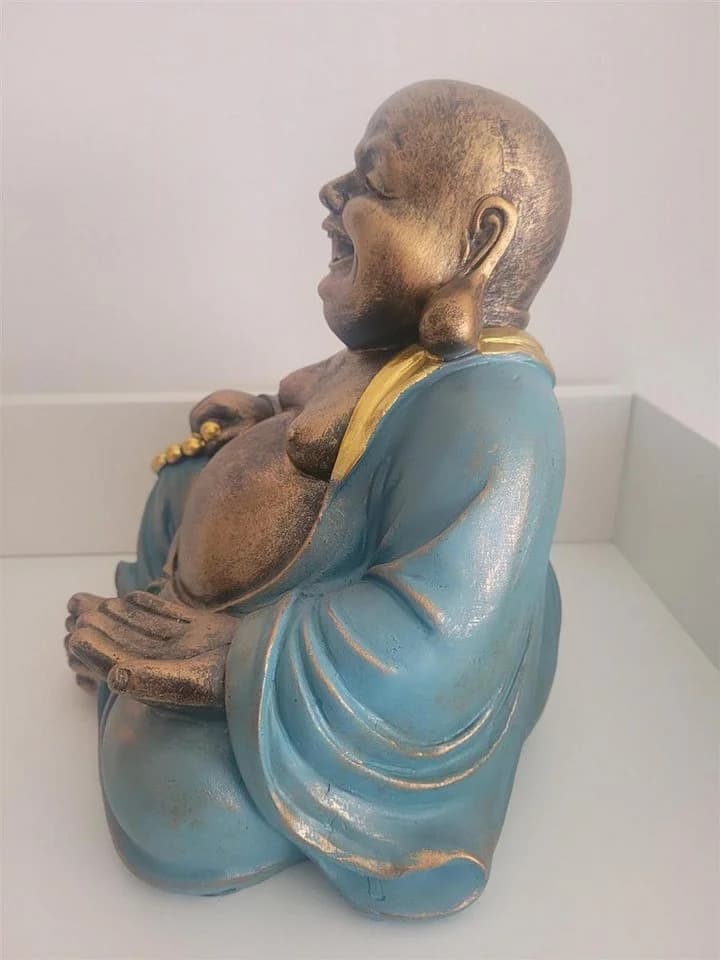 Geschenkestadl Buddha Figur Lachend Gold Türkis 23cm
