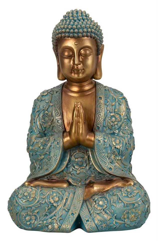Geschenkestadl Buddha Figur groß 41,5cm Türkis Gold betende Hände - Bild 2