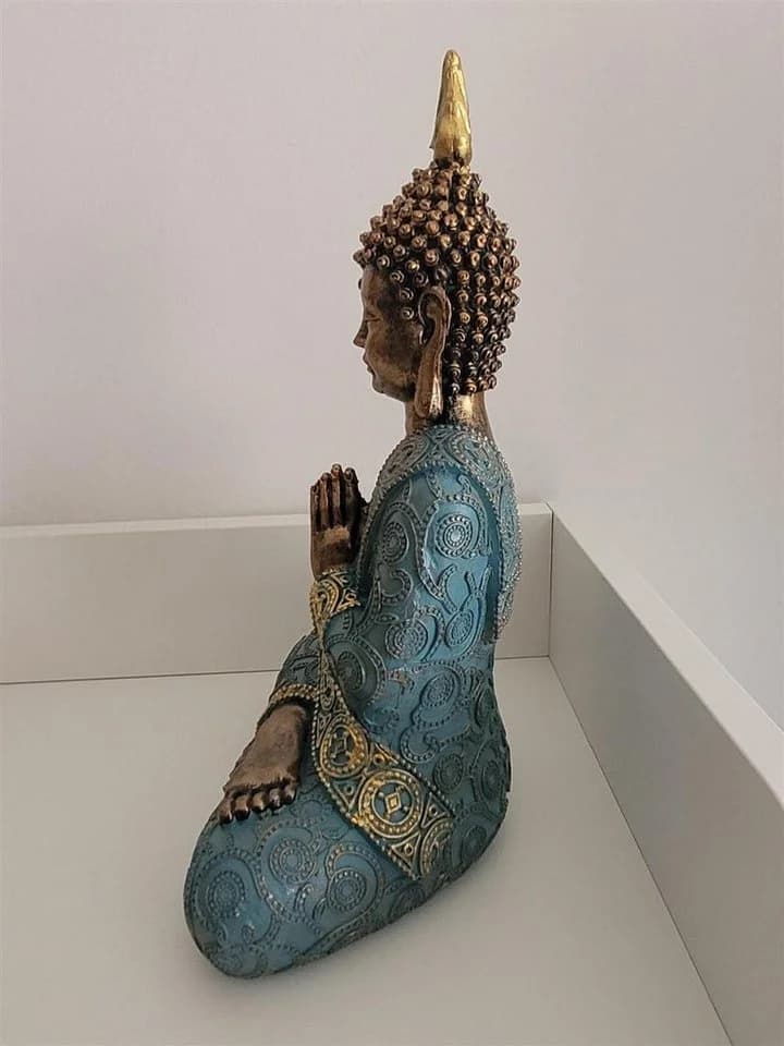 Geschenkestadl Buddha Figur 29cm Türkis Gold Meditierend - Bild 3