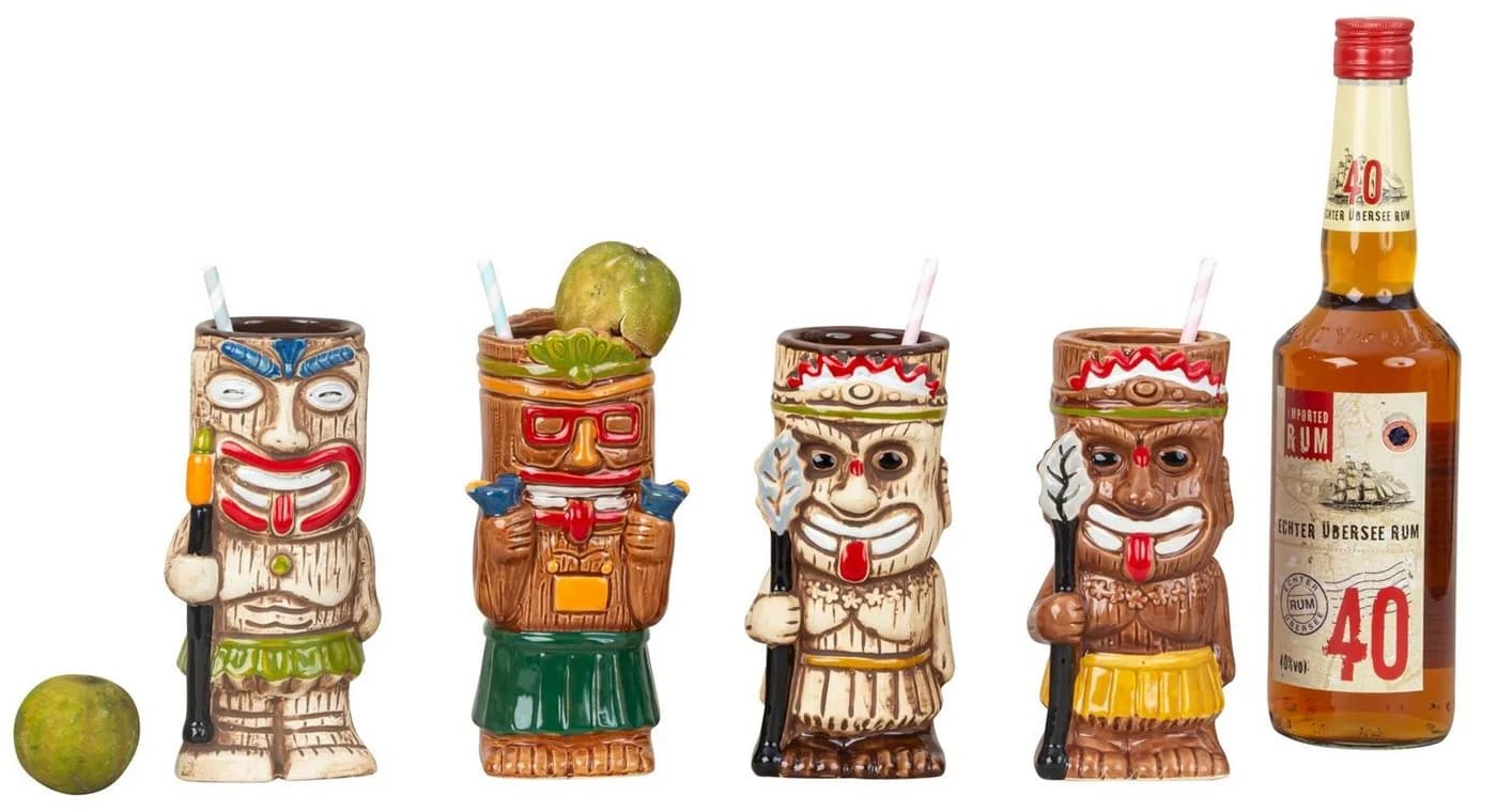 Geschenkestadl 4x Tiki Cocktailglas Keramik Set Hawaii - Bild 3