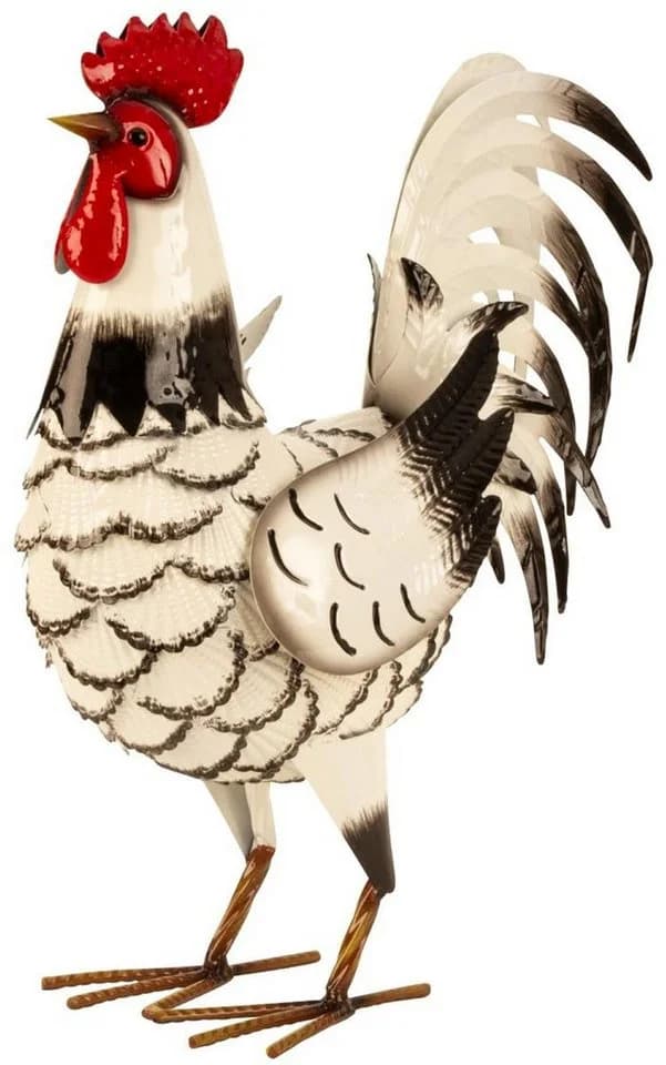 Geschenkestadl Hahn-Metallfigur Weiß XL Garten Dekoration