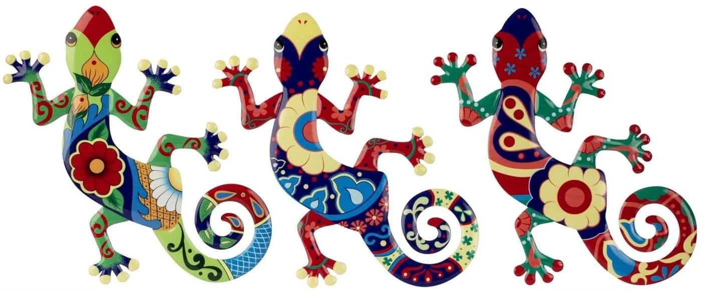 Geschenkestadl 3er Set Bunte Gecko Metallfigur Wanddekoration - Bild 2