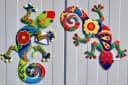 Geschenkestadl 3er Set Bunte Gecko Metallfigur Wanddekoration Bild 4
