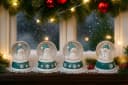 Geschenkestadl Schneekugel 4er-Set Schneemann Winter Deko Rot/Türkis Bild 1