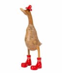 Geschenkestadl Bali Ente Dekofigur Holz mit Stiefeln oder Badelatschen Bild 2