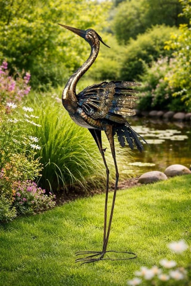 Geschenkestadl Deko Vogelreiher Metall Skulptur 112cm